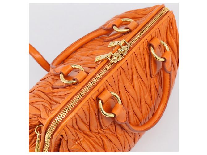 Miu Miu Matelasse Hand Bag Leather 2way Orange Gold - vista 6