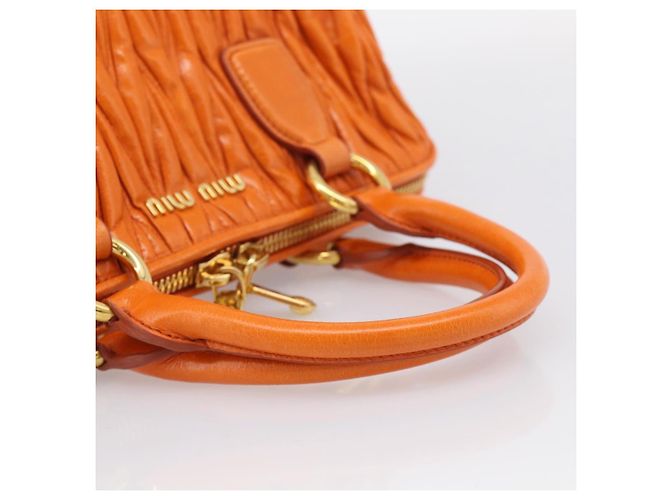 Miu Miu Matelasse Hand Bag Leather 2way Orange Gold - vista 7
