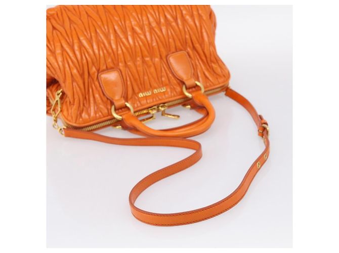 Miu Miu Matelasse Hand Bag Leather 2way Orange Gold - vista 8