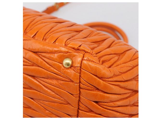 Miu Miu Matelasse Hand Bag Leather 2way Orange Gold - vista 9