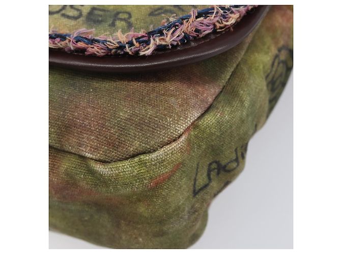 CHANEL Embroidery Graffiti Messenger bag Canvas Khaki Silver CC - vista 10