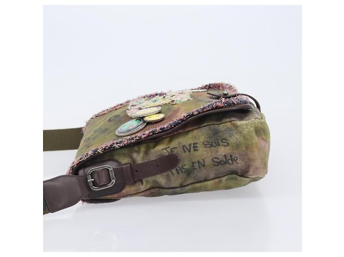 CHANEL Embroidery Graffiti Messenger bag Canvas Khaki Silver CC - vista 5