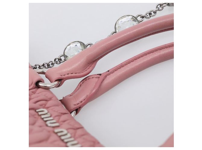 Miu Miu Sac à épaule Matelassé Cuir Rose Argent - vue 10