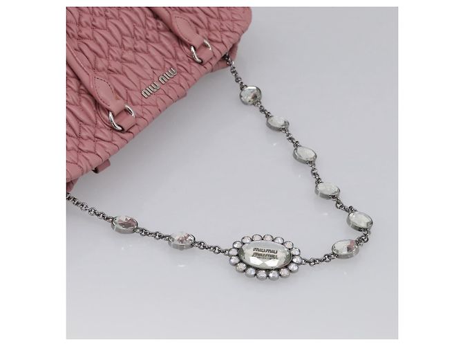 Miu Miu Sac à épaule Matelassé Cuir Rose Argent - vue 11