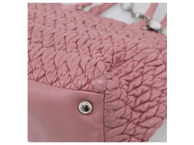 Miu Miu Sac à épaule Matelassé Cuir Rose Argent - vue 16