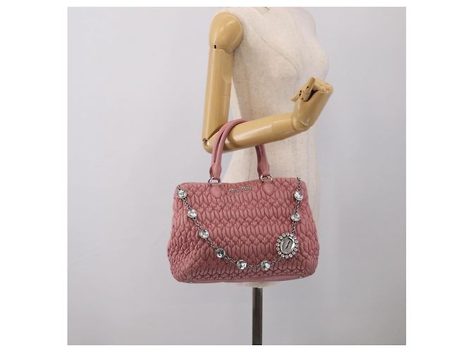 Miu Miu Sac à épaule Matelassé Cuir Rose Argent - vue 28