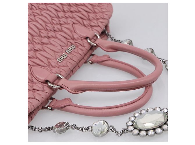 Miu Miu Sac à épaule Matelassé Cuir Rose Argent - vue 7