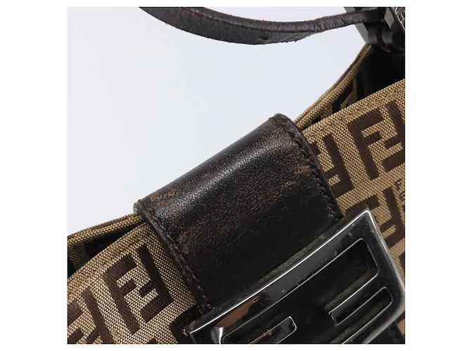 FENDI Zucchino Canvas Mamma Baguette Hand Bag Brown Silver - vista 10