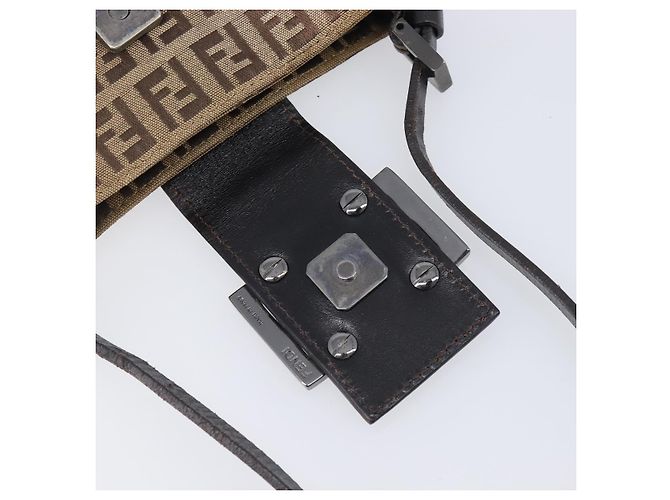 FENDI Zucchino Canvas Mamma Baguette Hand Bag Brown Silver - vista 11