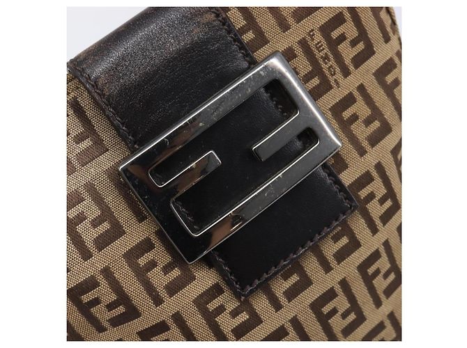 FENDI Zucchino Canvas Mamma Baguette Hand Bag Brown Silver - vista 18