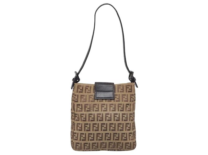 FENDI Zucchino Canvas Mamma Baguette Hand Bag Brown Silver - vista 2