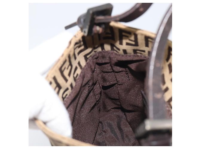 FENDI Zucchino Canvas Mamma Baguette Hand Bag Brown Silver - vista 21