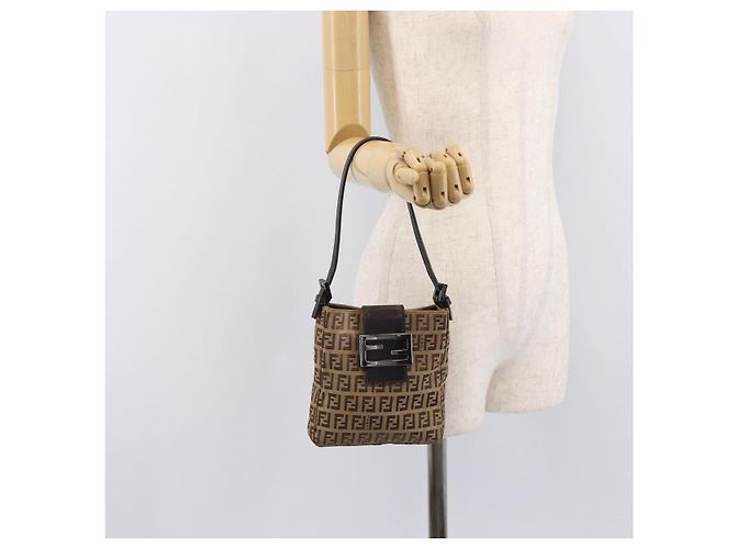 FENDI Zucchino Canvas Mamma Baguette Hand Bag Brown Silver - vista 22