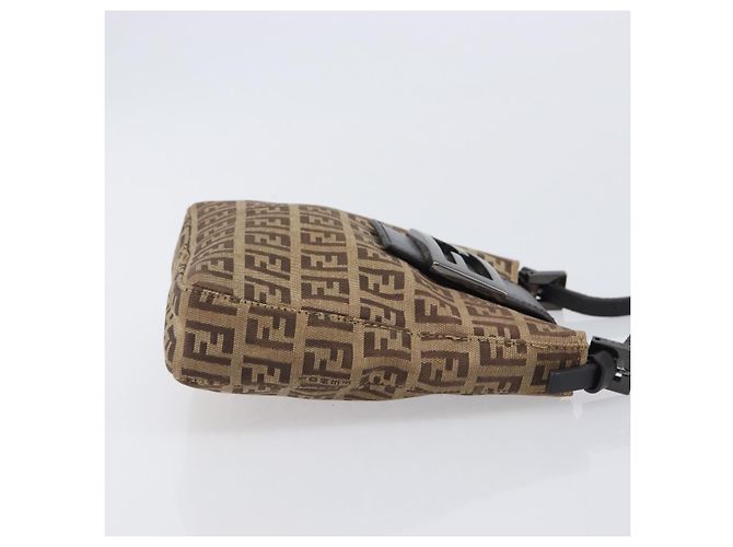 FENDI Zucchino Canvas Mamma Baguette Hand Bag Brown Silver - vista 3