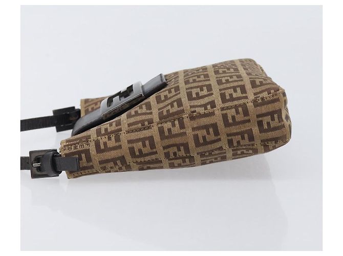 FENDI Zucchino Canvas Mamma Baguette Hand Bag Brown Silver - vista 4