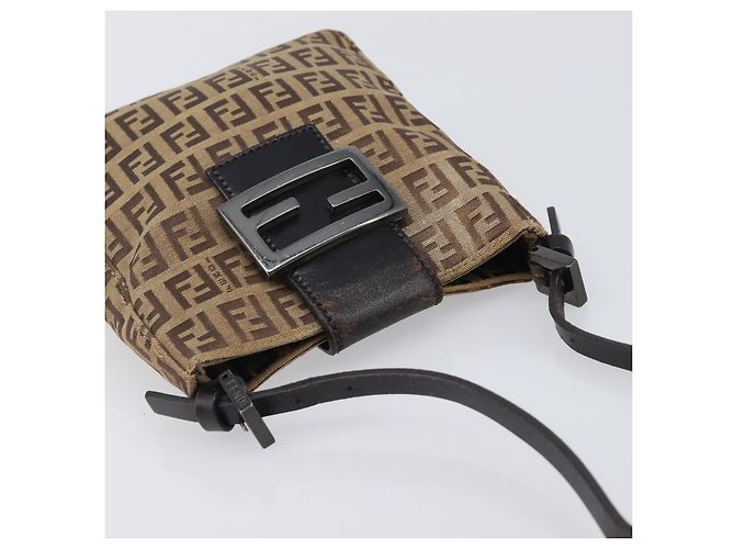 FENDI Zucchino Canvas Mamma Baguette Hand Bag Brown Silver - vista 6