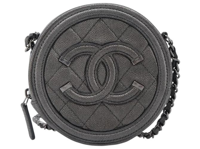 CHANEL Matelasse Chain Shoulder Bag Caviar Skin Gray Silver CC - vista 2