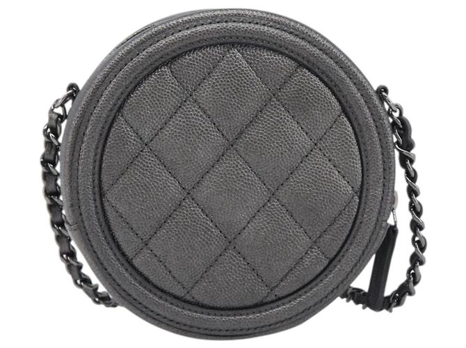 CHANEL Matelasse Chain Shoulder Bag Caviar Skin Gray Silver CC - vista 3