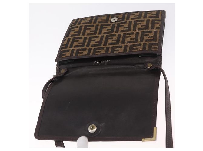 FENDI Zucca Canvas Shoulder Bag Brown Black - view 17