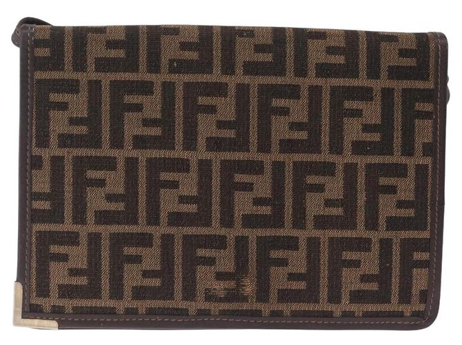 FENDI Zucca Canvas Shoulder Bag Brown Black - view 2