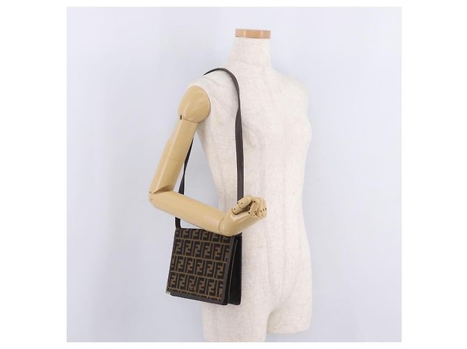 FENDI Zucca Canvas Shoulder Bag Brown Black - view 28