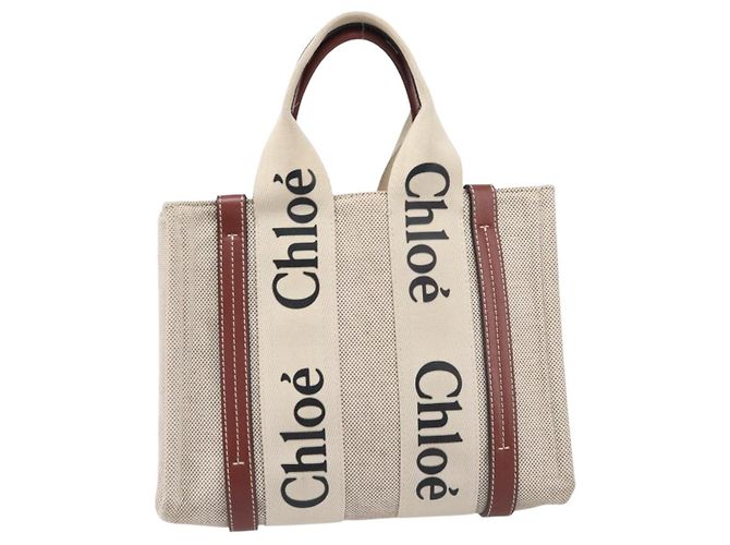 Chloé Chloe Woody Small Hand Bag Canvas Beige Brown - vista 13