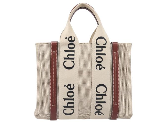 Chloé Chloe Woody Small Hand Bag Canvas Beige Brown - vista 2