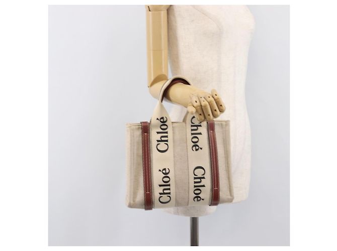 Chloé Chloe Woody Small Hand Bag Canvas Beige Brown - vista 22
