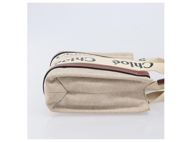 Chloé Chloe Woody Small Hand Bag Canvas Beige Brown - vista 3