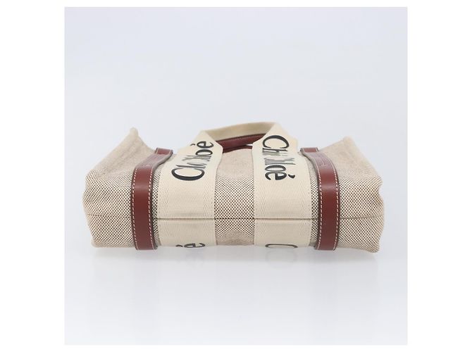 Chloé Chloe Woody Small Hand Bag Canvas Beige Brown - vista 5