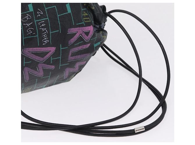 Balenciaga Graffiti Bazaar Drawstring Bag Leather Black 581779 - vista 7