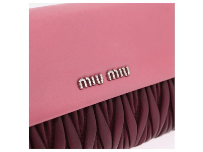 Miu Miu Matelasse Chain Wallet Leather Pink Silver - vista 17
