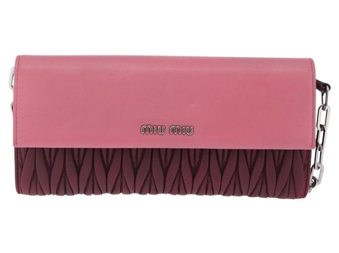 Miu Miu Matelasse Chain Wallet Leather Pink Silver - vista 2