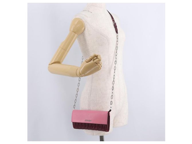 Miu Miu Matelasse Chain Wallet Leather Pink Silver - vista 28