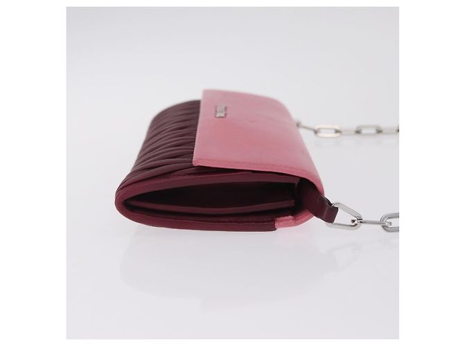 Miu Miu Matelasse Chain Wallet Leather Pink Silver - vista 4