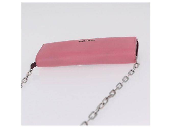 Miu Miu Matelasse Chain Wallet Leather Pink Silver - vista 6