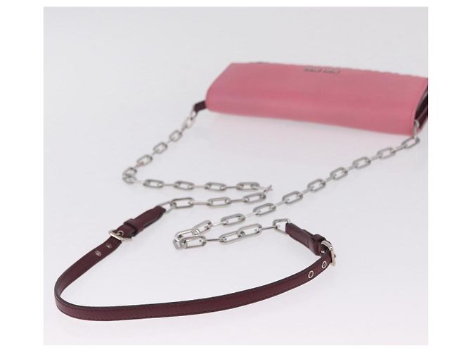 Miu Miu Matelasse Chain Wallet Leather Pink Silver - vista 7