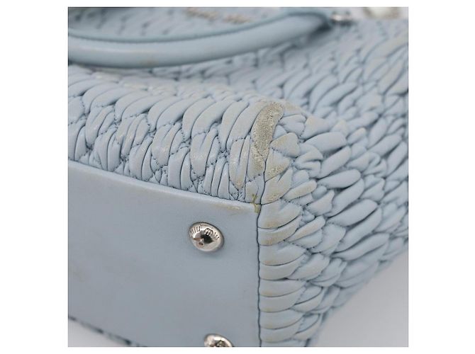 Miu Miu Matelasse Hand Bag Leather 2way Light Blue Silver - vista 10