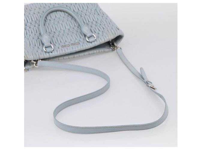 Miu Miu Matelasse Hand Bag Leather 2way Light Blue Silver - vista 17