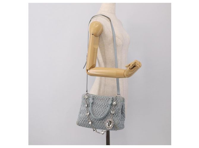 Miu Miu Matelasse Hand Bag Leather 2way Light Blue Silver - vista 29