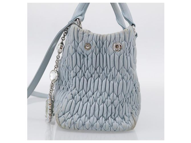 Miu Miu Matelasse Hand Bag Leather 2way Light Blue Silver - vista 4