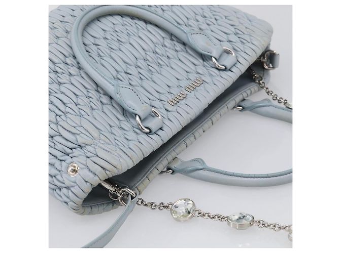 Miu Miu Matelasse Hand Bag Leather 2way Light Blue Silver - vista 6