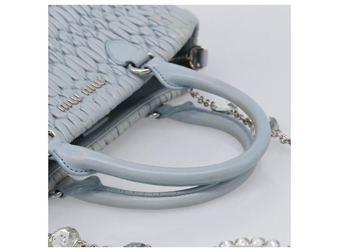 Miu Miu Matelasse Hand Bag Leather 2way Light Blue Silver - vista 8