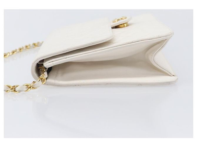 CHANEL Matelasse Shoulder Bag Lamb Skin White Gold Tone CC - vista 5