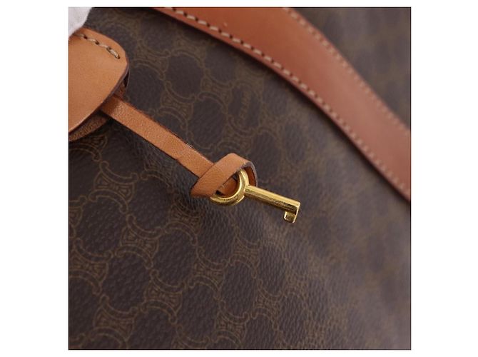 Céline CELINE Macadam Canvas Boston Bag PVC Leather Brown Gold - vista 20