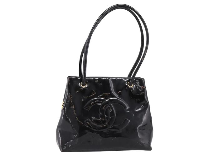 CHANEL COCO Mark Tote Bag Patent Black Gold Tone CC - vista 13