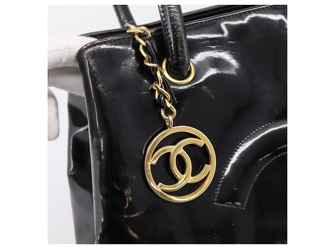 CHANEL COCO Mark Tote Bag Patent Black Gold Tone CC - vista 19