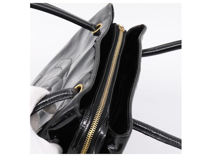 CHANEL COCO Mark Tote Bag Patent Black Gold Tone CC - vista 6