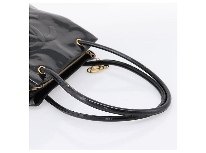 CHANEL COCO Mark Tote Bag Patent Black Gold Tone CC - vista 7