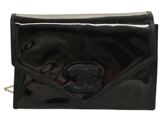 CHANEL Chain Shoulder Bag Enamel Black Gold CC - vista 13
